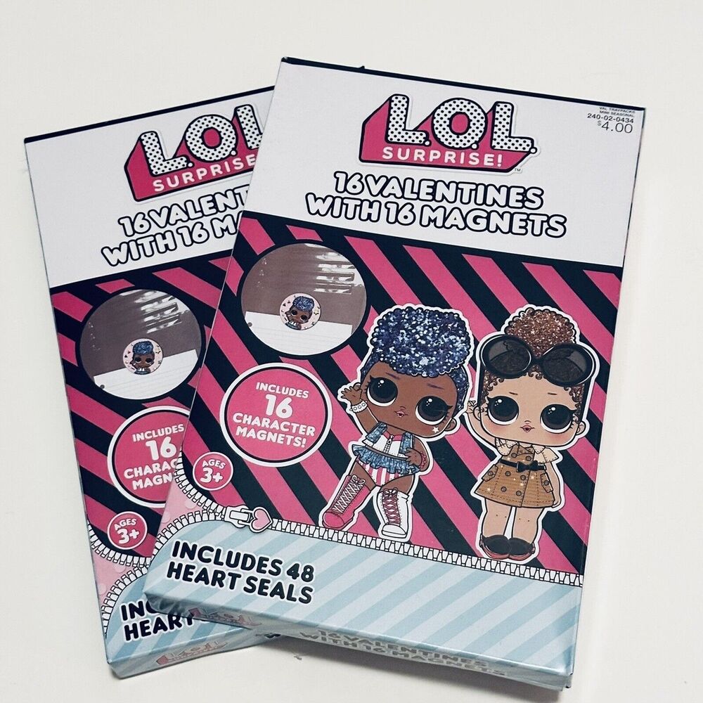2 Boxes of LOL Surprise Valentines Cards with Magnets School Classroom